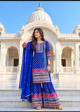 Elegant Chinon Silk Sharara Set with Embroidered Short Kurta & Lace Dupatta