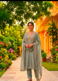 Rayon Silk Straight Kurti Set with Embroidered V-Neck & Lace Dupatta
