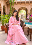 Elegant Ishin Pink Cotton Anarkali Suit with Embroidered Dupatta