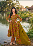 Embroided oliv green yok suit