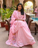 Elegant Ishin Pink Cotton Anarkali Suit with Embroidered Dupatta