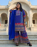 Elegant Chinon Silk Sharara Set with Embroidered Short Kurta & Lace Dupatta