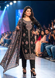 Black Premium Cotton Straight Suit Set with Embroidery Thread Work & Printed Dupatta