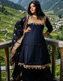 Black Premium Cotton Fancy Kurta Set with Zari Work & Palazzo Dupatta