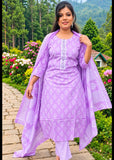 Pure Cotton Floral Print Kurti Set with Printed Bottom & Dupatta