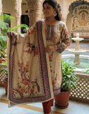 Lilac Premium Silk Straight Kurti Set with Bead Work & Printed Chiffon Dupatta